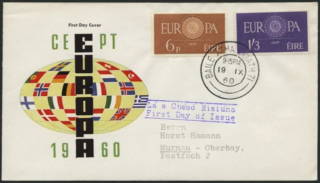 IRELAND 146/7 LETTER, 1960, Europe on FDC, Magnificent
