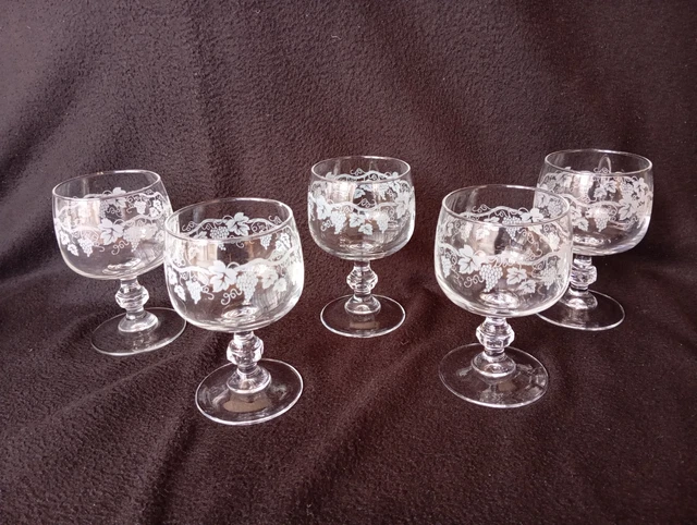 6 Anciens Verres à Pied Rosaline - Arcoroc Luminarc H 12,2 cm - Vintage