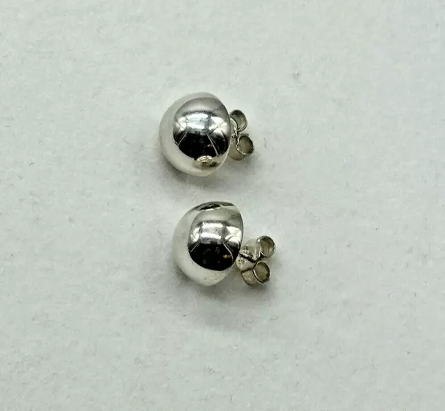 Vintage .925 Sterling Silver Half Dome Button Stud Earrings Signed ND