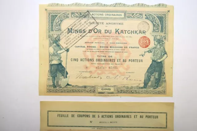 Russian Bond Societe Des Mines D Or Du Katchar Titre De 5 Actions Ordinaire 1897