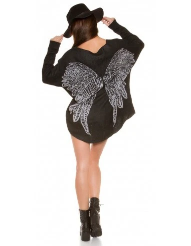 Maglione largo donna manica lunga maglia maglietta ali decorazione schiena sexy