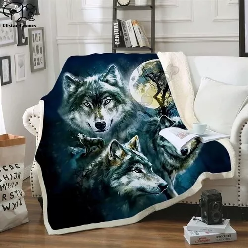 Animal Wolf 3D Print Sherpa Blanket Couch Quilt Cover Throw Fleece Velvet