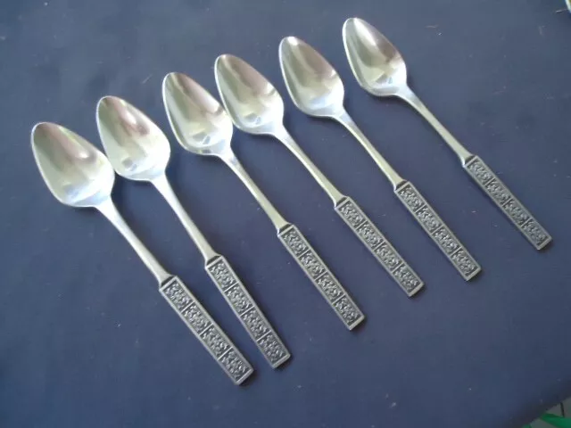 6 Vintage retro wiltshire burgundy dinner dessert spoons stainless steel