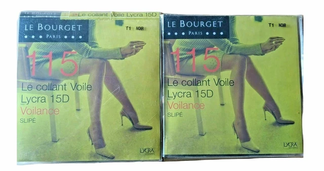 👕 LE BOURGET NEUF Taille 1 NOIR 👕 Lot de 2 collants voile 15 D Slipé fantaisie