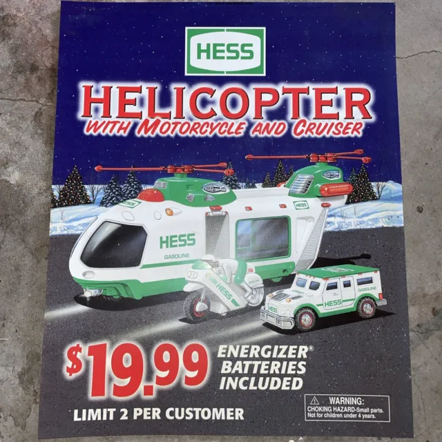 Vintage Hess Advertising Display Sign Poster Helicopter Gasoline Gas Pump