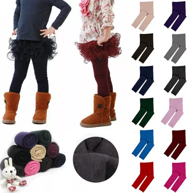 Girls Winter Fleece Full Length Cotton Kids Leggings Children Trousers Pants HOT