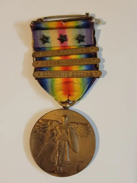 WW1 Victory Medal 3 bars & 3 Stars (Defensive Sector, Meuse-Argonne, St. Mihiel)