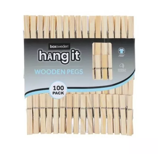 Boxsweden Wooden Clothes Pegs - 100 Pack