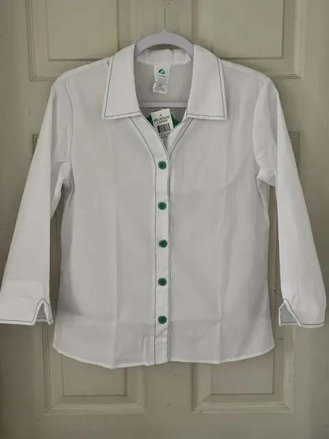 NEW GIRL SCOUTS Size L UNIFORM SHIRT JUNIOR 3/4 SLEEVED WHITE GREEN BUTTONS USA