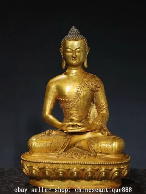 11.8" Old Tibetan Buddhism Temple Bronze Gilt Shakyamuni Amitabha Buddha Statue