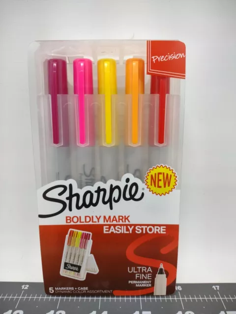 Sharpie 5 Ultra Fine Permanent Markers with Case Pink Yellow Orange Red