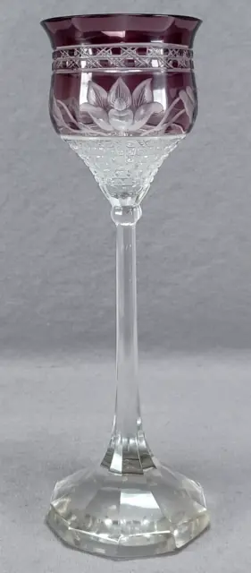 Bohemian Moser Amethyst Intaglio Engraved Floral & Cut Wine Glass C.1900-1910