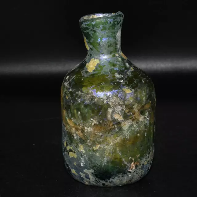 Genuine Ancient Roman Glass Bottle with Iridescent Patina Ca. 2nd-3rd Century AD
