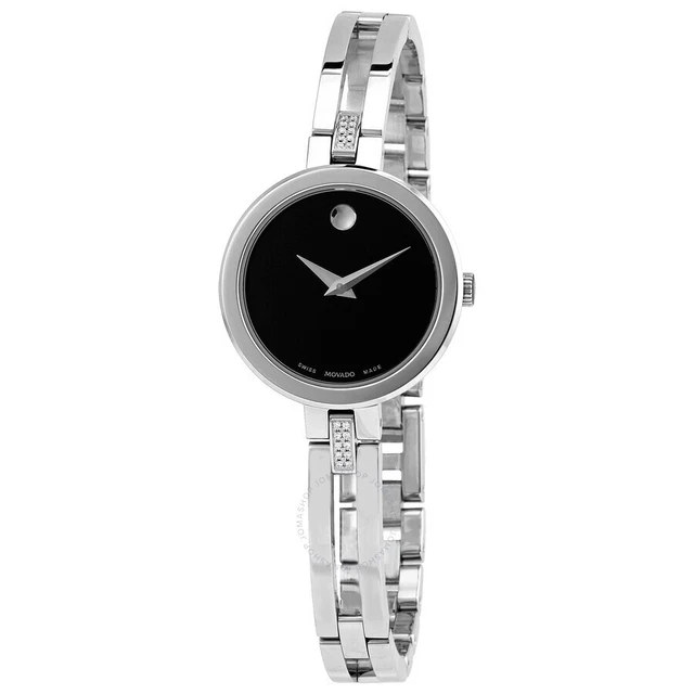 Movado Swiss Esperanza 25mm Black Dial Diamond Bangle Ladies Watch 0607471