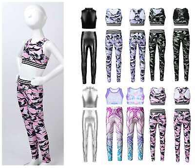 Toddlers Girls Dance Outfit Gymnastics Yoga Stretchy Tanks Crop Top Leggings Set