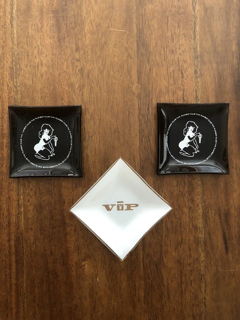 LOT OF 2 PLAYBOY CLUB Glass Ashtray 60s Vintage Yellow Orange