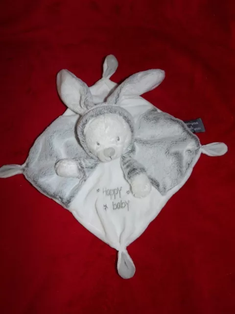 Doudou Plat Orchestra Prémaman Ours Blanc Déguisé en Lapin Gris Happy Baby