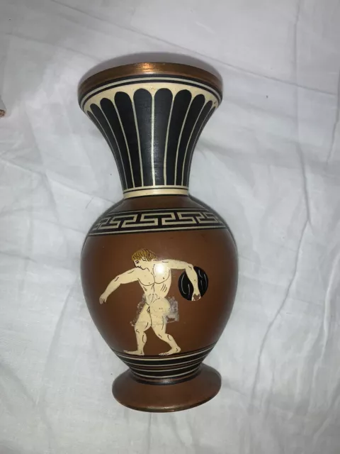 Handmade Signed 6” Greek gods Art Pottery Vase Made In Greece Numbered 3
