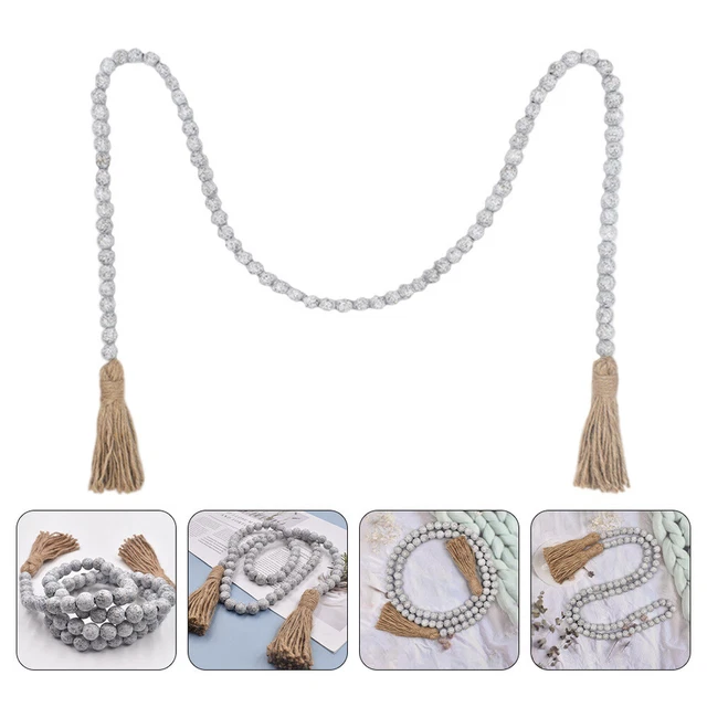 1pc Vintage fond en bois perles délicates perles de cordes pendentif gris clair