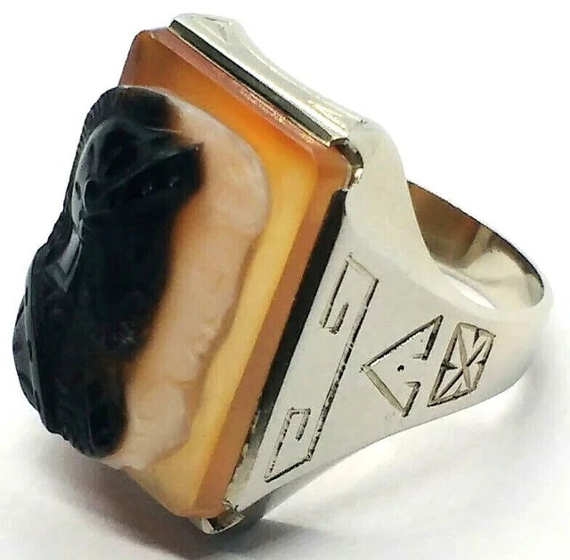 Vintage Solid 14K White Gold Roman Soldier Double Cameo Ring Size 7.75 Statement Vintage Solid 14K White Gold Roman Soldier Double Cameo Ring Size 7.75 Statement