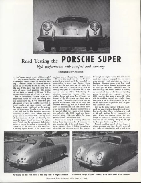 Road & Track Article Reprint from September 1954 - Road Testing Porsche Super -