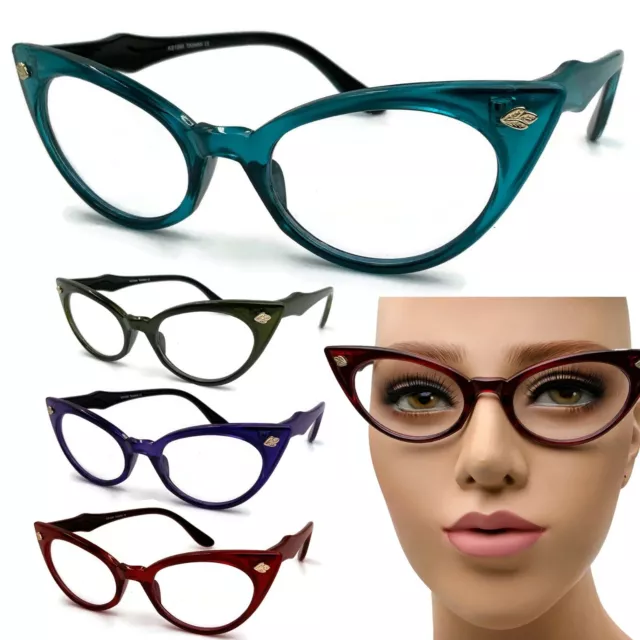 Clear Lens Cat Eye Vintage Style Ombre Glasses Eyeglasses 50s Retro Women 60s