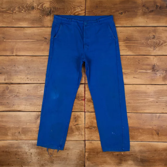 Pantaloni da lavoro vintage francesi 36x30 da uomo blu dritto cotone