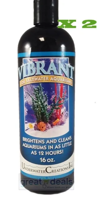 2 x Vibrant SALTWATER Liquid Aquarium Cleanser Algae Killer 16oz