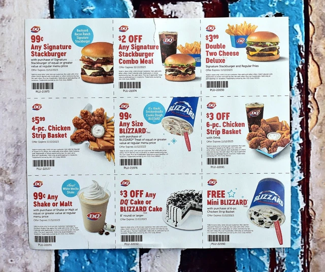 Dairy Queen 9 coupons - 1 Sheet EXPIRE 11/12/2023