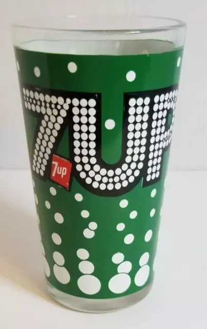 70s Vintage 7UP Bubbles 5" Green Soda Pop Drink Glass Cup Glass