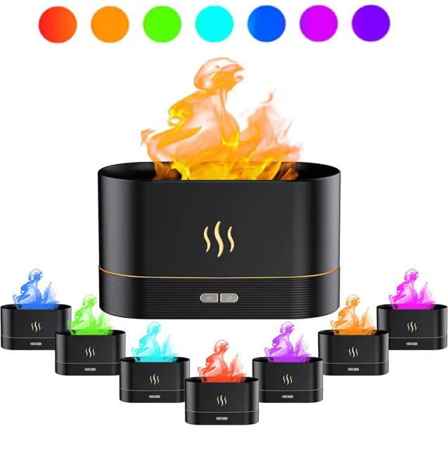 3D Flame USB Air Humidifier Essential Oil Diffuser Bedroom LED Mist Home Office