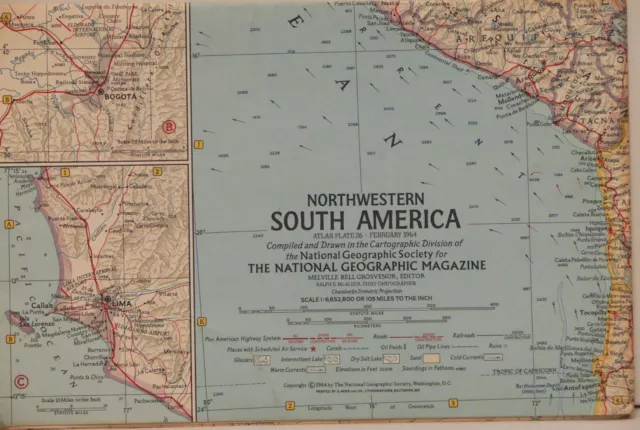 Vintage 1964 National Geographic Map of Northwestern South America