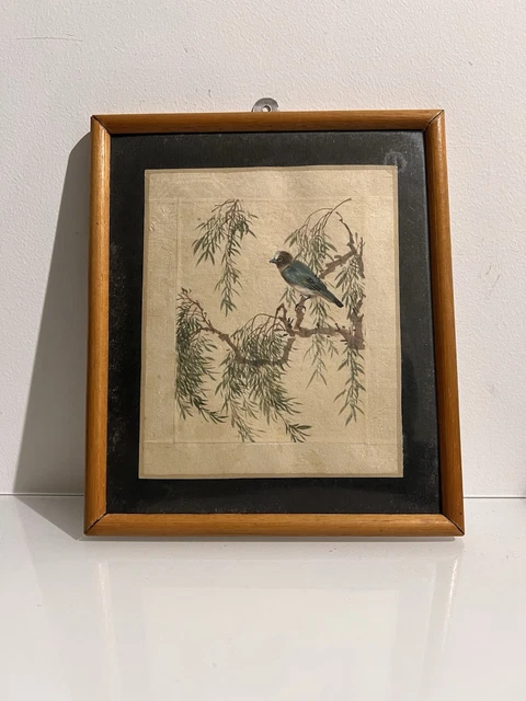 Peinture Sur Soie Japonaise Signée – Oiseaux Et Fleurs – Tableau Art Vintage