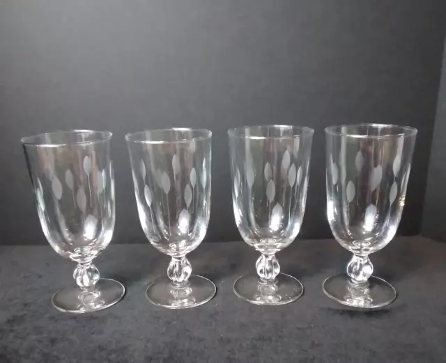 Set of 4 MCM Libbey Neptune Clear Etched  6 3/4" Footed Glass Goblets / Iced Tea