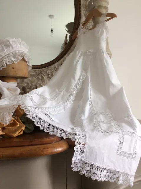 Antique French Baby Christening Gown~Fine Lawn~Exquisite Hand Made Delicate Lace 2