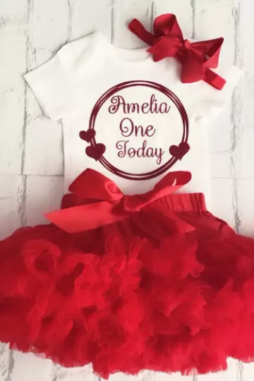 Tutù Rosso Glitter Un Cerchio Cuore Personalizzato per Ragazze 1° Primo Compleanno