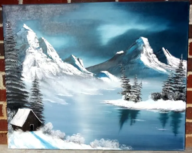Bob Ross style Oil Painting 18x24 Canvas Original “Reflections