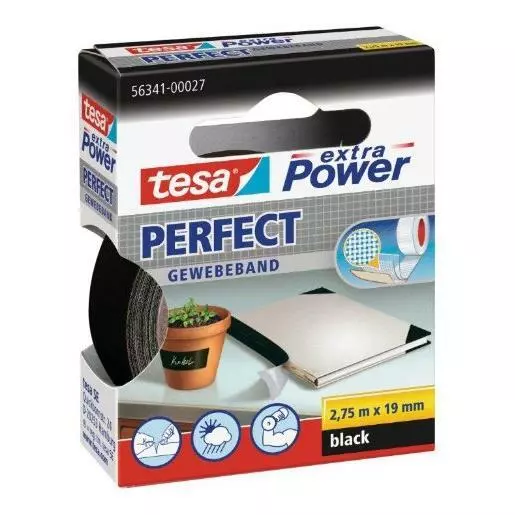 [Ref:56341-00027-03] TESA Ruban toilé adhésif Extra power 19 mm x 2,75 m Noir