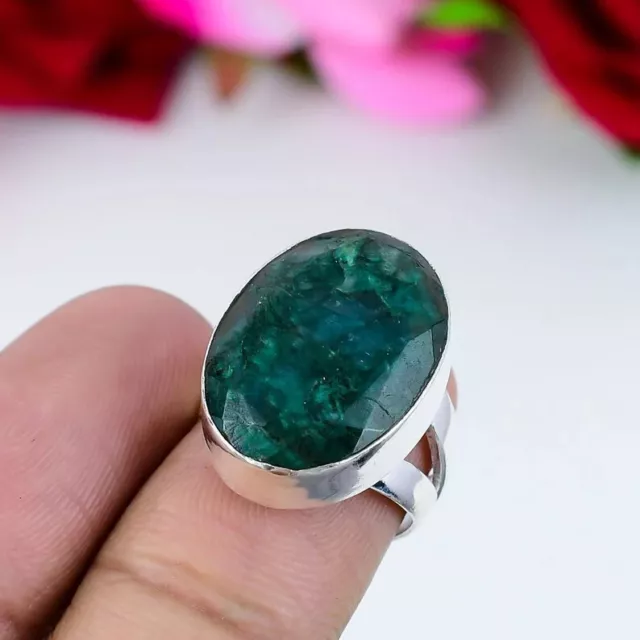 Wonderfull Green Emerald Gemstone 925 Sterling Silver Handmade Ring All Size