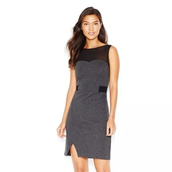 NWT $89 Kensie Sz XS Gray Black Sleeveless  Illusion Ponte Stretch Dress 2