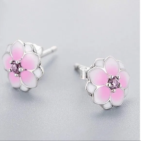 Brand New Genuine Pandora PINK Magnolia Blooms Stud CZ Earrings 290739PCZ