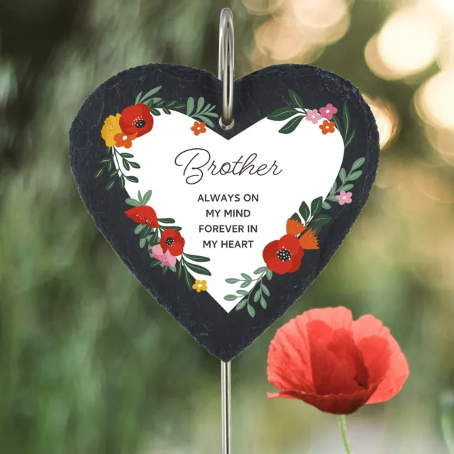 Brother Grave Stick Plaque Poppy Slate Heart Always On My Mind Memorial Tribute