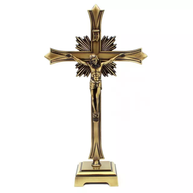 12 Inch Metallic Altar Crucifix With Stand