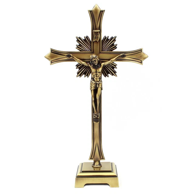 12 Inch Metallic Altar Crucifix With Stand