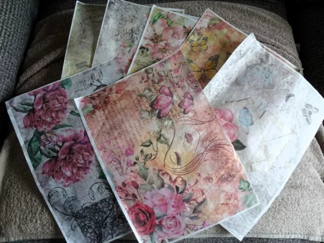 Bundle of 7 Rice Papers for Decoupage - All Printed on my Printer