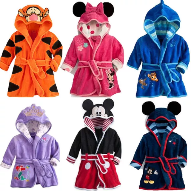 Kids Girls Bathrobe Mickey Minnie Mouse Sleepwear Dressing Gown Robe Pyjamas PJS