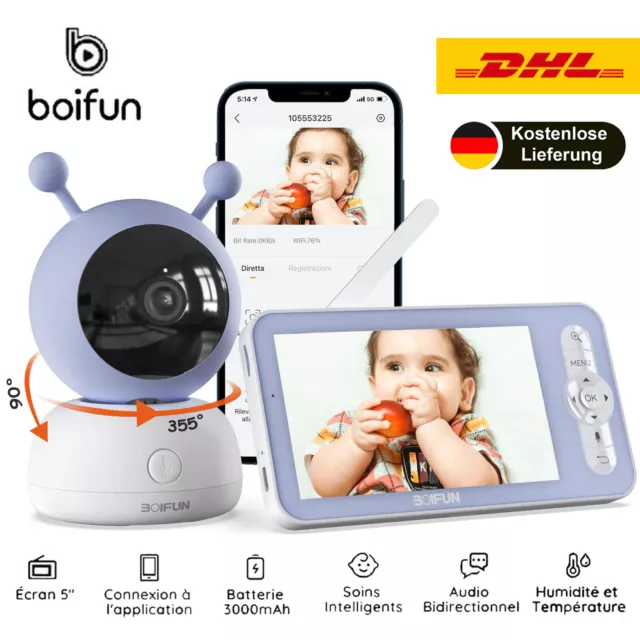 Babyphone mit Kamera 5 Zoll 1080P HD Video Babyphon WLAN Mobile App Steuerung