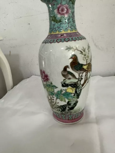 Chinesische Keramik Vase China 19. Jh. handbemalt Vogel Vögel  31cm Japan