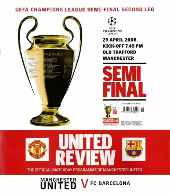 MANCHESTER UNITED MAN UTD v BARCELONA CHAMPIONS LEAGUE SEMI-FINAL 2007/08 MINT