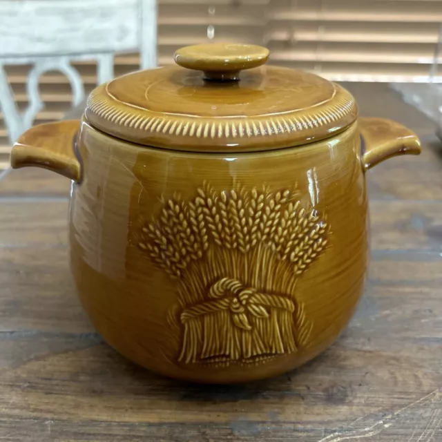 Franciscan Wheat Harvest Golden Brown Bean Pot W/ Lid Ovenproof